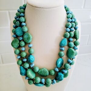 Elegant Three-Strand Blue Lucite Beaded Necklace